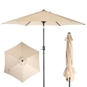 9ft Patio Umbrella, Outdoor Market Umbrella With Push Button Tilt, Crank Handle, 6 Sturdy Iron Ribs, UPF Waterproof Solution-Dyed Polyester Canopy, Fo