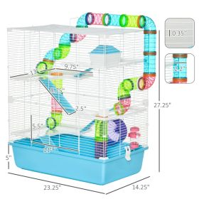 Hamster Cage With Tubes And Tunnels, Portable Carry Handles, Rat House And Habitats Big 5-Tier Design, Mouse Cage Includes Exercise Wheel, Water Bottl