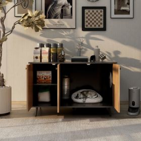 Litter Box Enclosure, Cat Litter Box Furniture With Hidden Plug, 3 Doors,Indoor Cat Washroom Storage Bench Side Table Cat House, Large Wooden Enclused