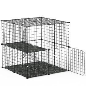 1Pc 2Tier Cat Cage Playpen Indoor Pet Enclosures Kitten Kennel House Detachable Cat Crate With Climbing Ladder 2 Doors For 1 To 2 Cats For Ferret Squi