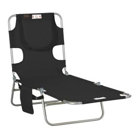 Folding Outdoor Chaise Lounge Sun Tanning Chair With Face Cavity, Pillow, 5-level Adjustable For Beach, Pool, Black