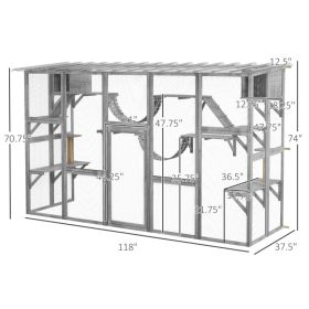 Playground Cat Window Box Outside Enclosure For Multiple Cats W Shelves & Bridges, Gray,Multiple Packages Shipped. Please Pay Attention To The Dimensi