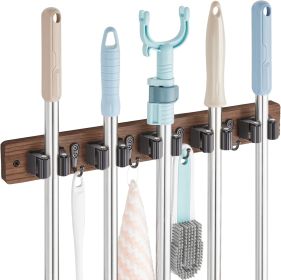 Mop and Broom Holder Wall Mount - Wood Broom Mop Hanger - Wall Mounted Garden Tool Rack Organizer for Closet Garage Laundry Room for Rustic Kitchen De