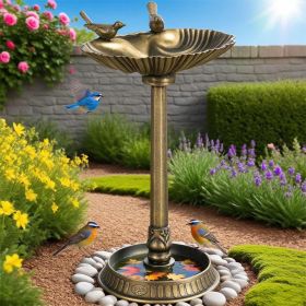 Bronze bird bath feeder with flowerpot base