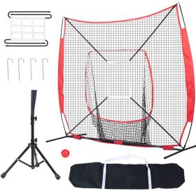 7x7 ft Baseball Softball Practice Net, Portable Baseball Training Net for Hitting Batting Catching Pitching