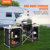 VEVOR Camping Kitchen Table, Folding Outdoor Cooking Table with Storage Carrying Bag, Aluminum Cook Station 3 Cupboard & Detachable Windscreen
