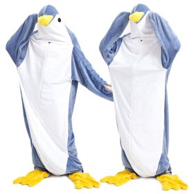 Wearable Penguin Blanket Hoodie Sleeping Bags for Adults (Color: Blue, size: M)
