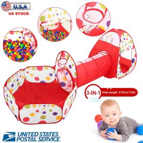 3 In 1 Child Crawl Tunnel Tent Kids Play Tent Ball Pit Set Foldable Children Play House Pop-up Kids Tent w/Storage Bag for Indoor Outdoor Travel Use (Color: Pink)