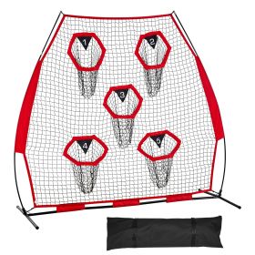 7 x 7 ft Football Trainer Throwing Net, Training Throwing Target Practice Net with 5 Target Pockets (Ball Net Size: 7 x 7 ft, Color: Red)