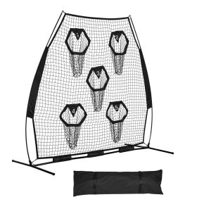 7 x 7 ft Football Trainer Throwing Net, Training Throwing Target Practice Net with 5 Target Pockets (Ball Net Size: 7 x 7 ft, Color: Black)